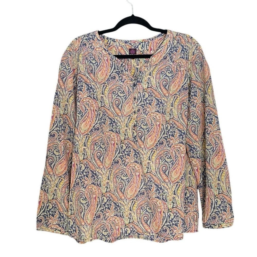 LIBERTY ART FABRICS Liberty Of London Paisley Print Cotton Popover Blouse XL